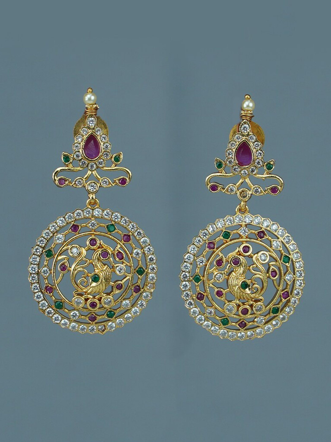 

Diksha collection Gold-Plated Stone Studded Drop Earrings
