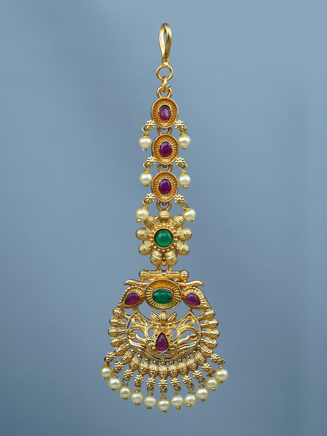 

Diksha collection Gold-Plated Stones-Studded And Beaded Temple Maang Tikka