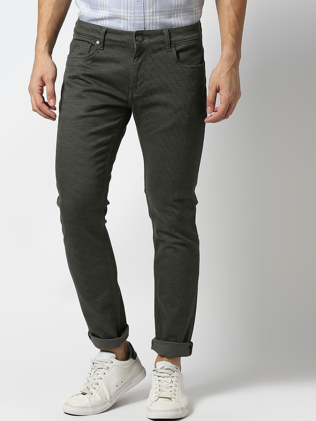 

DRAGON HILL Men Slim Fit Low-Rise Cotton Jeans, Green
