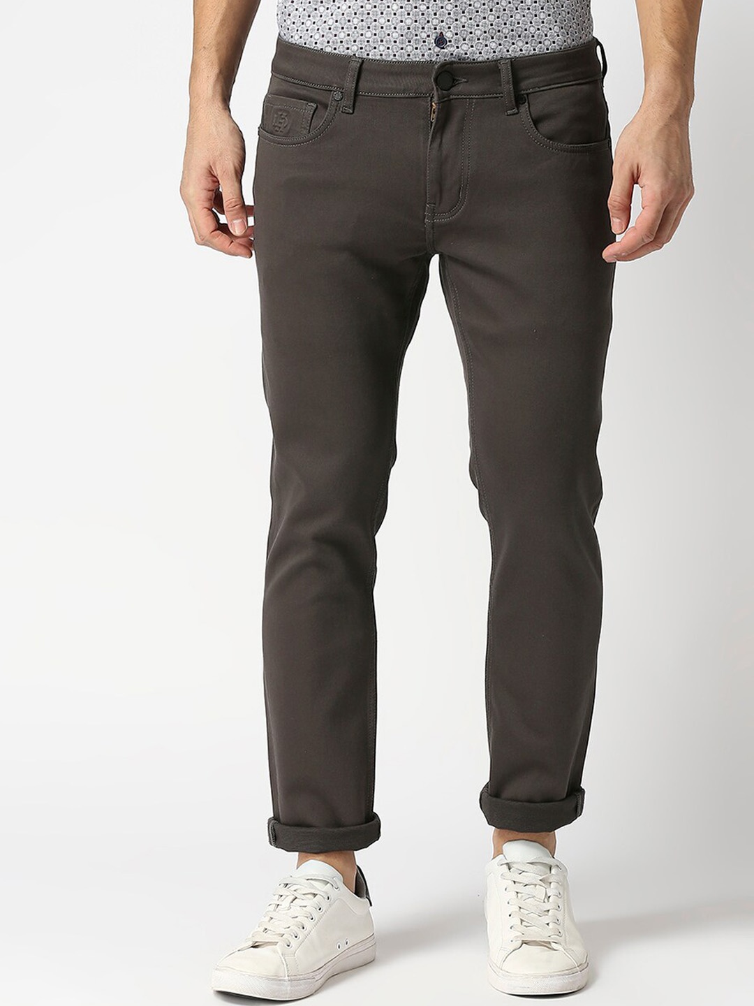 

DRAGON HILL Men Slim Fit Low-Rise Cotton Jeans, Grey