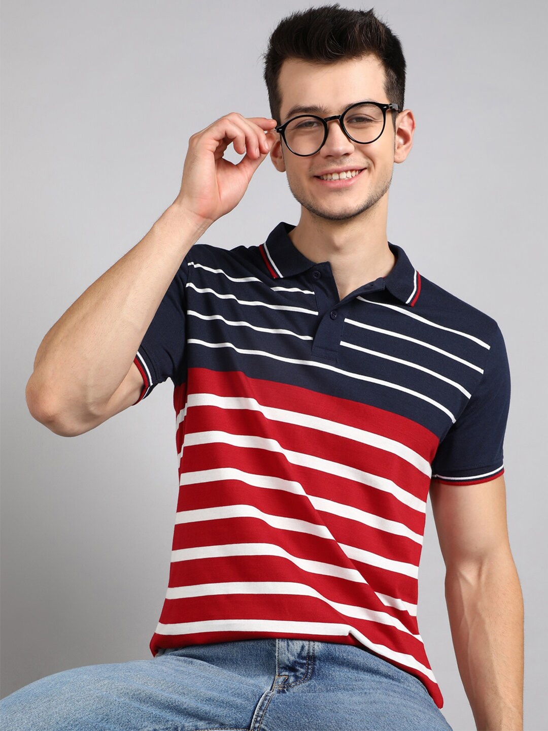 

Metronaut Men Multicoloured Striped Polo Collar Pockets T-shirt, Multi