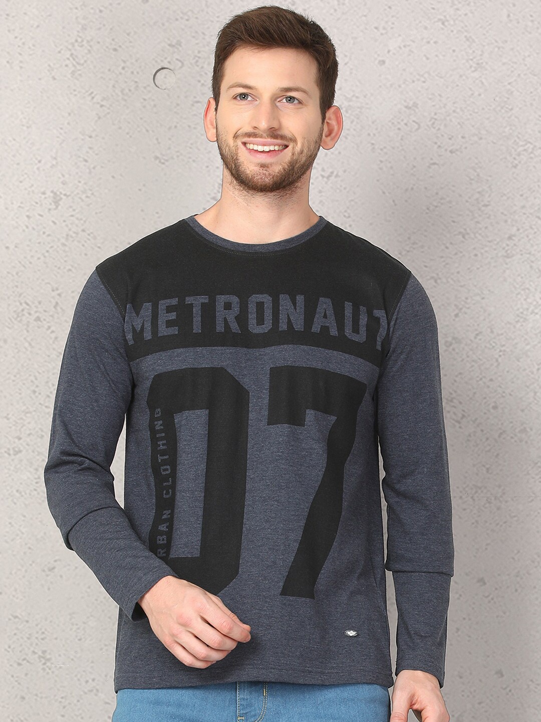 

Metronaut Typography Printed Round Neck T-shirt, Grey