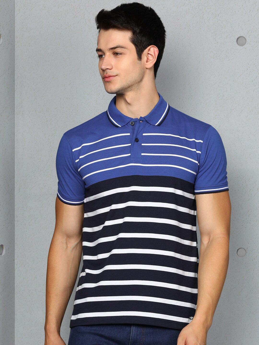 

Metronaut Striped Polo Collar Cotton T-shirt, Blue