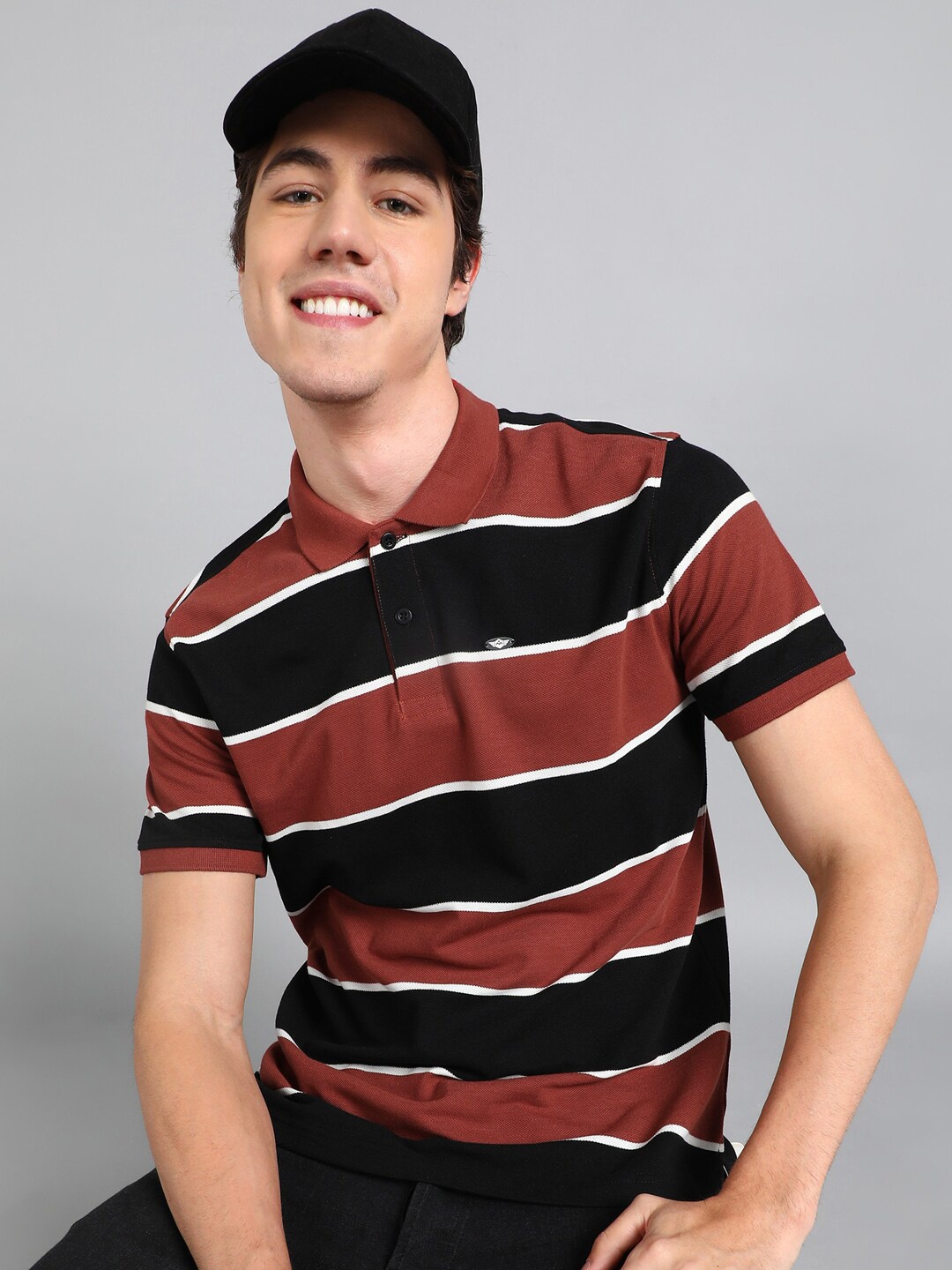 

Metronaut Striped Polo Collar T-shirt, Brown