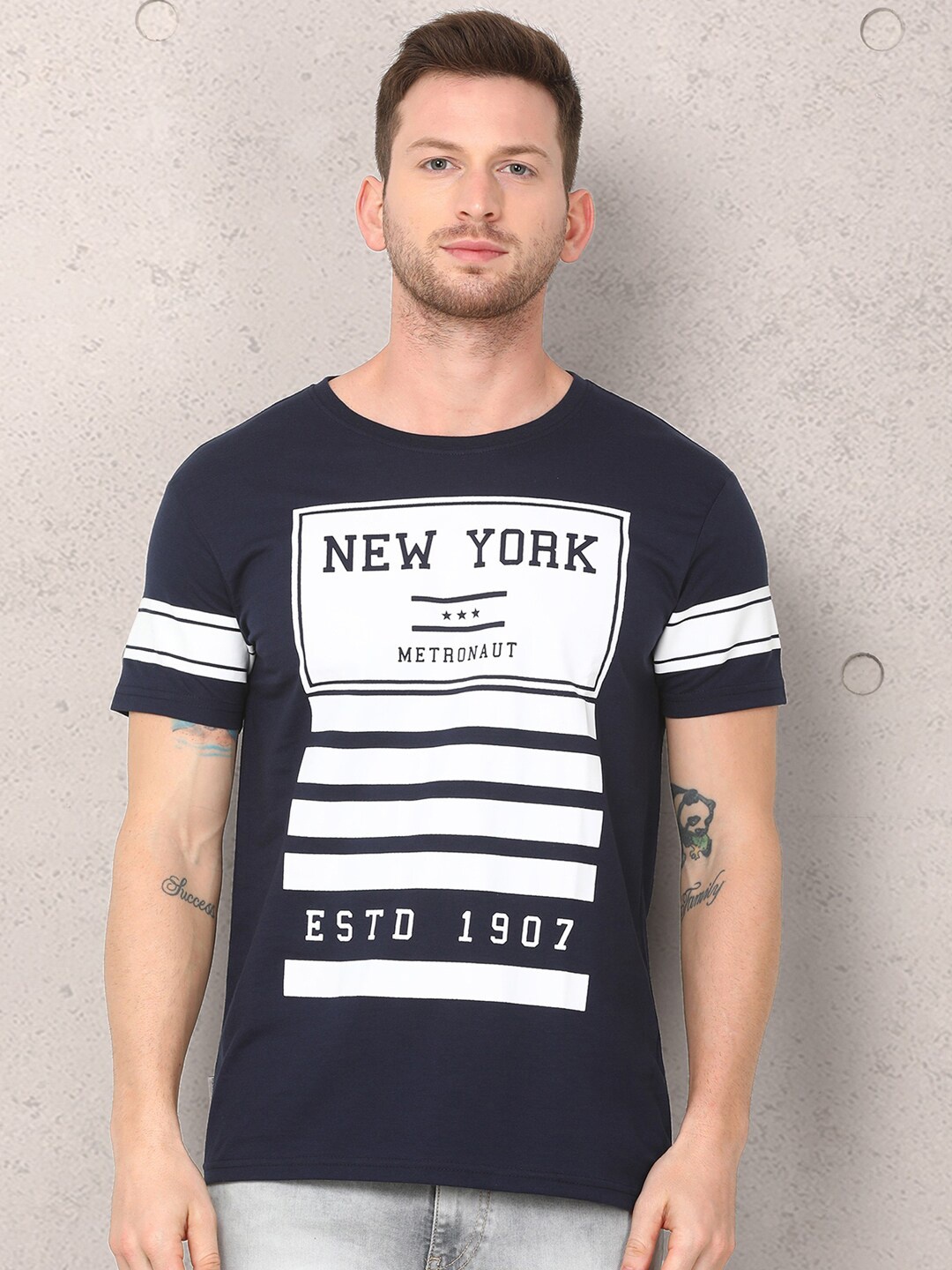 

Metronaut Typography Printed Round Neck T-shirt, Navy blue