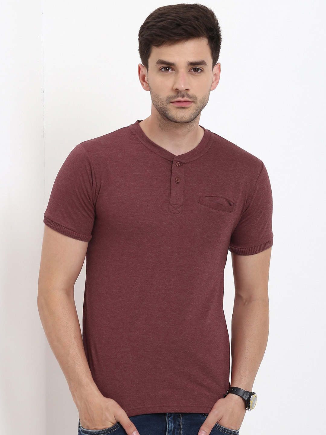 

Metronaut Henley Neck Cotton T-shirt, Maroon