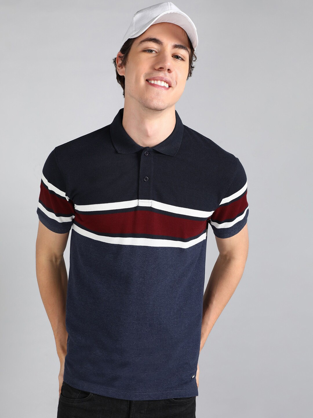 

Metronaut Striped Polo Collar T-shirt, Navy blue