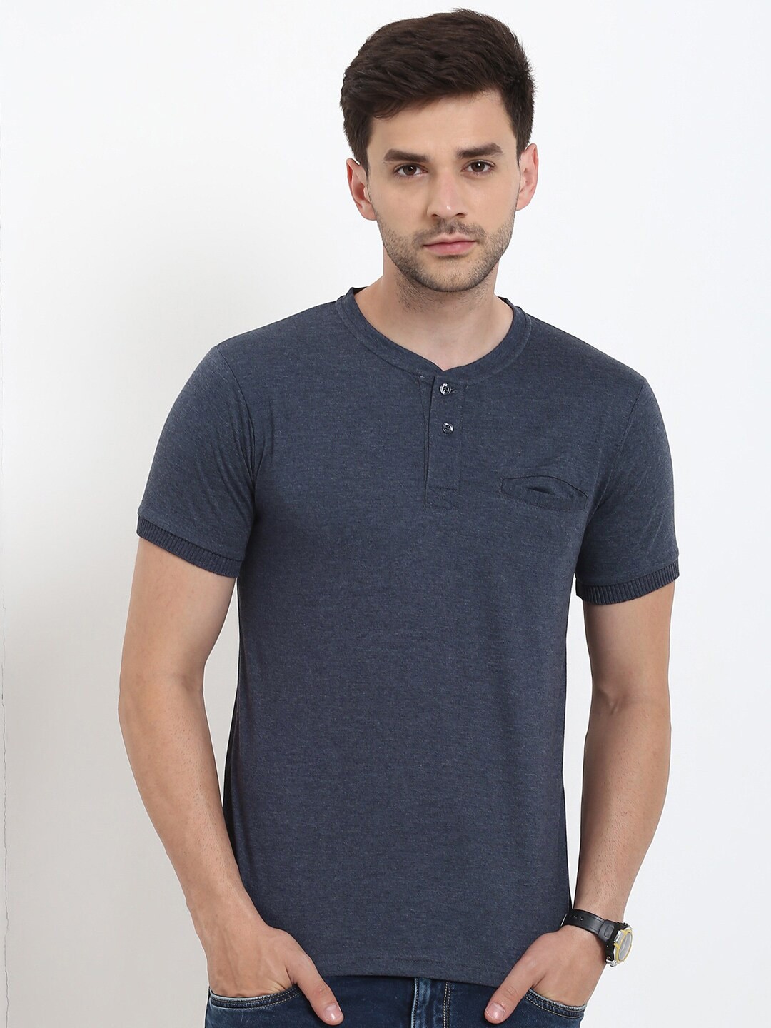 

Metronaut Henley Neck Pockets T-shirt, Navy blue