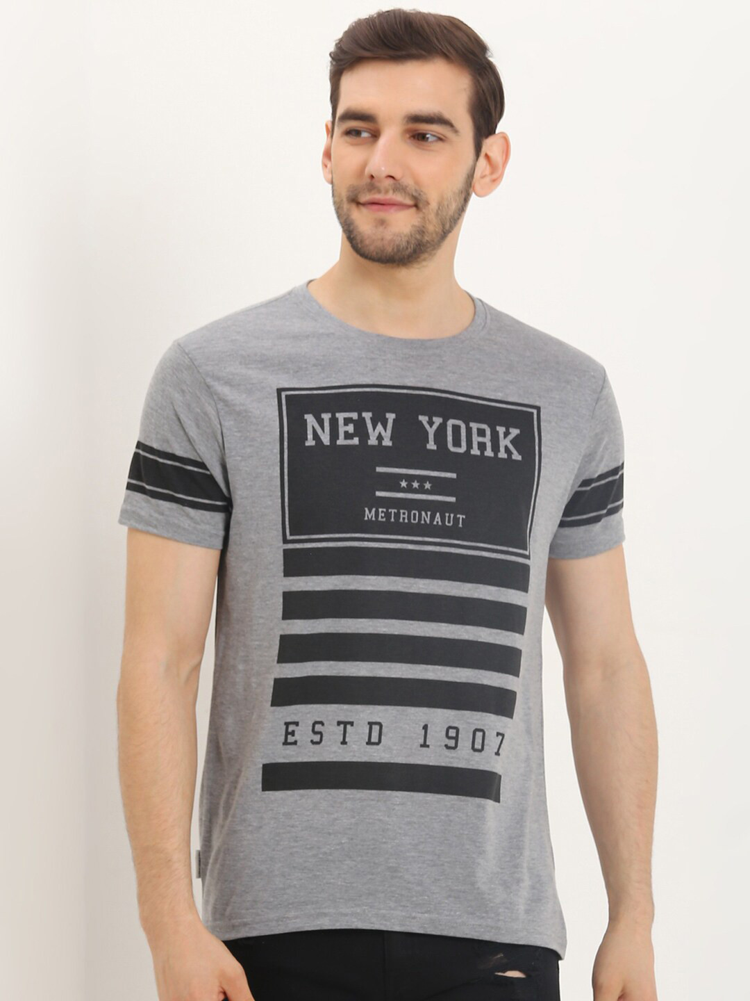 

Metronaut Typography Printed Cotton T-shirt, Grey