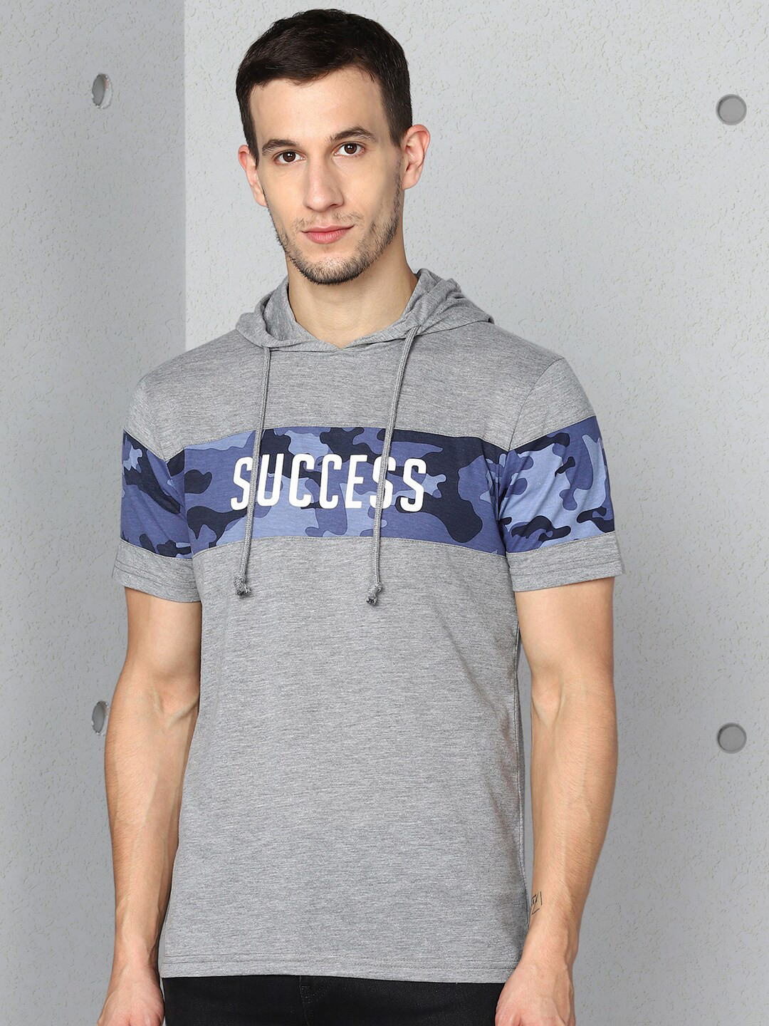 

Metronaut Typography Printed Hooded Cotton T-shirt, Grey