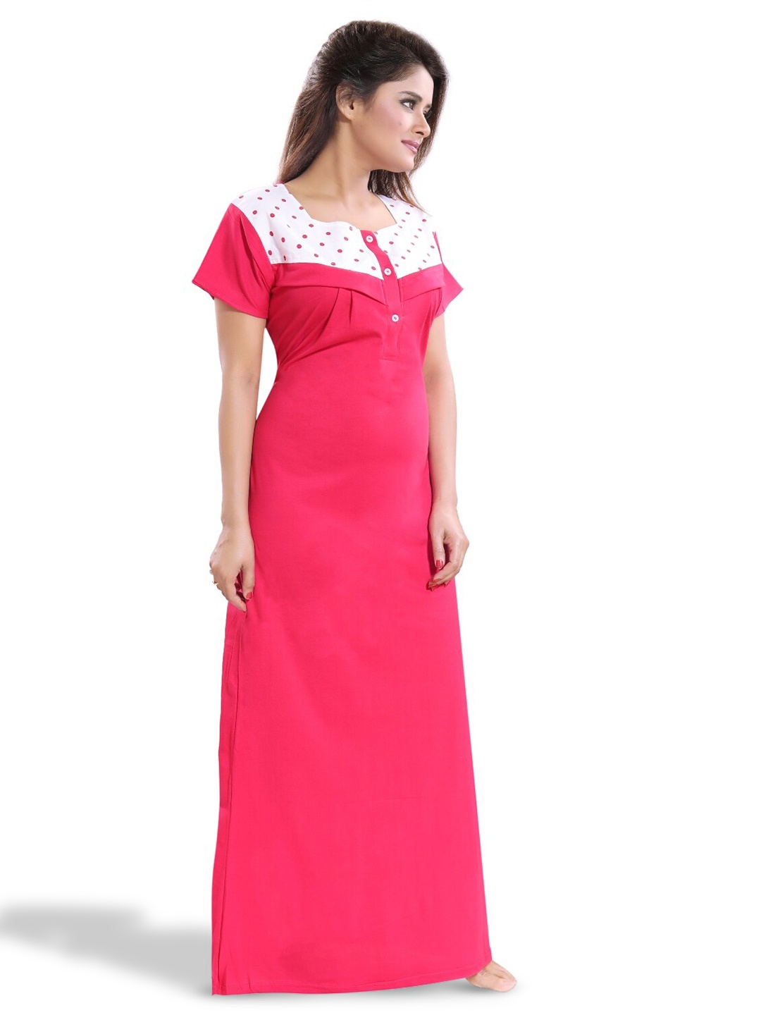 

Fabme Square Neck Pure Cotton Maternity Maxi Nightdress, Pink