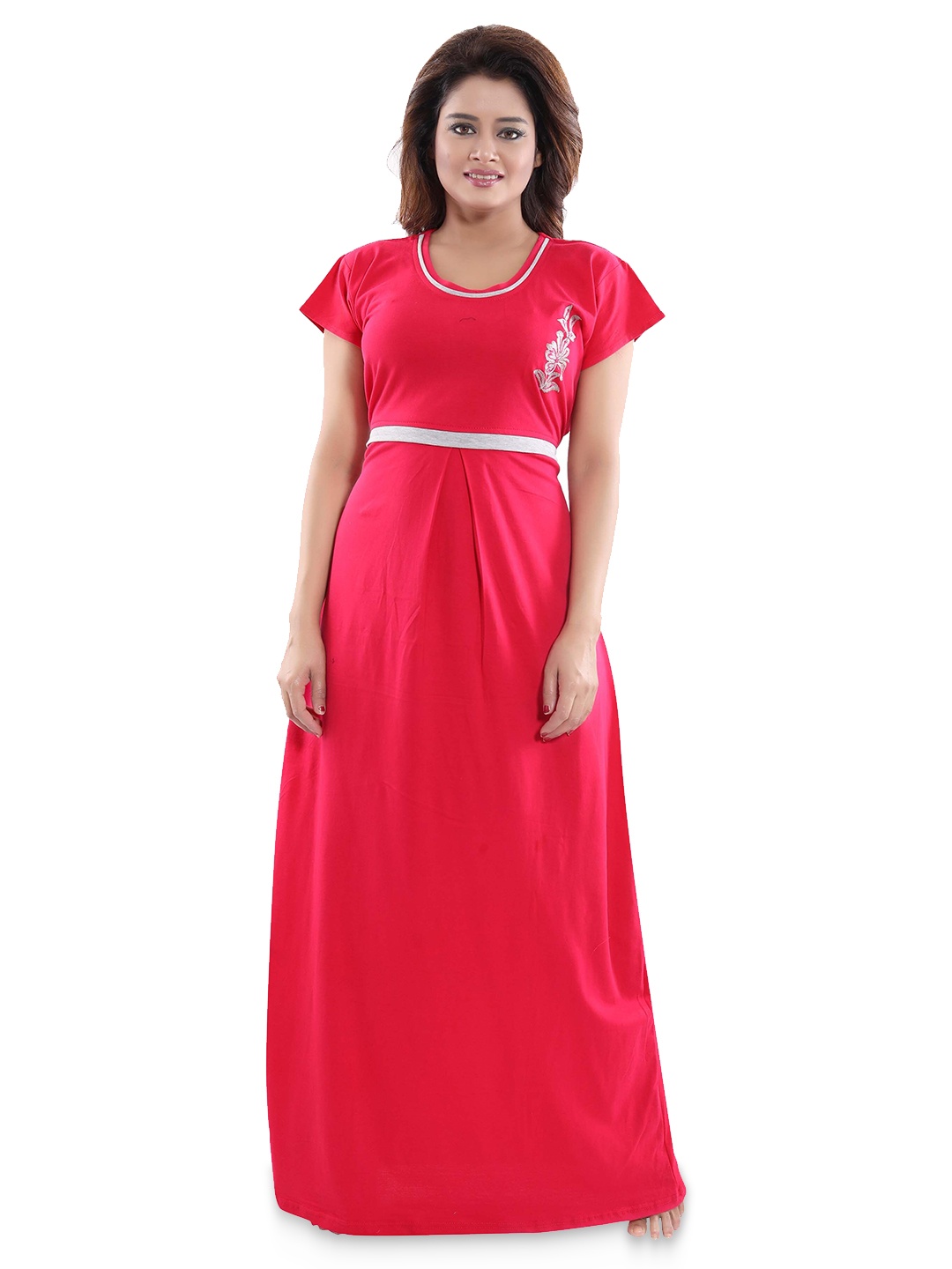 

Fabme Round Neck Pure Cotton Maternity Maxi Nightdress, Pink
