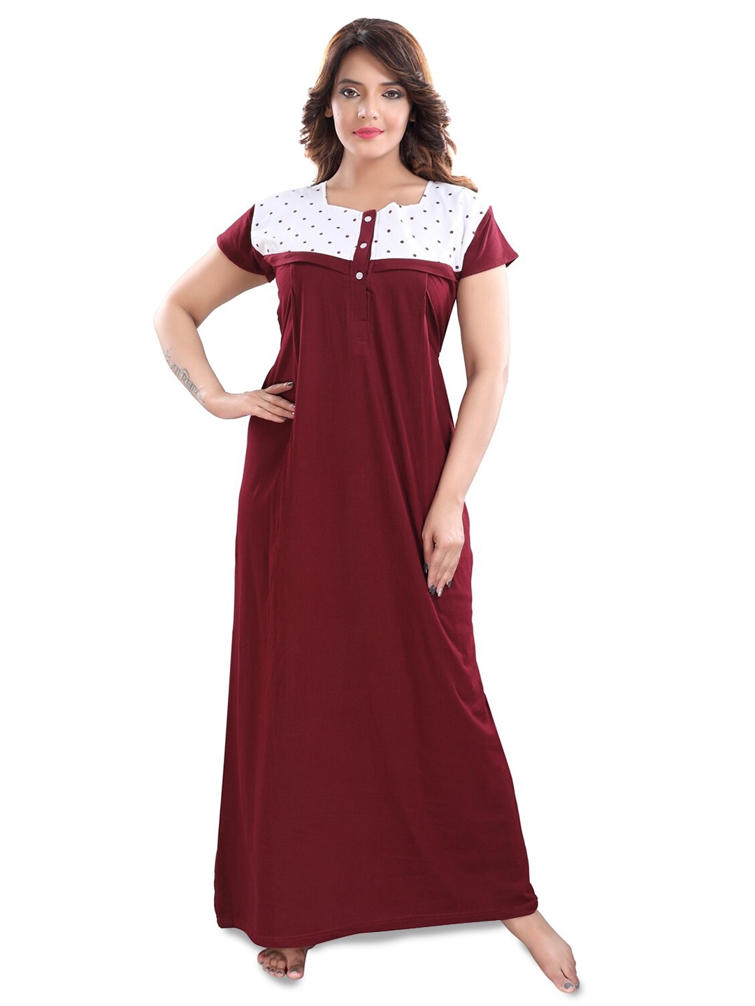 

Fabme Square Neck Pure Cotton Maternity Maxi Nightdress, Purple