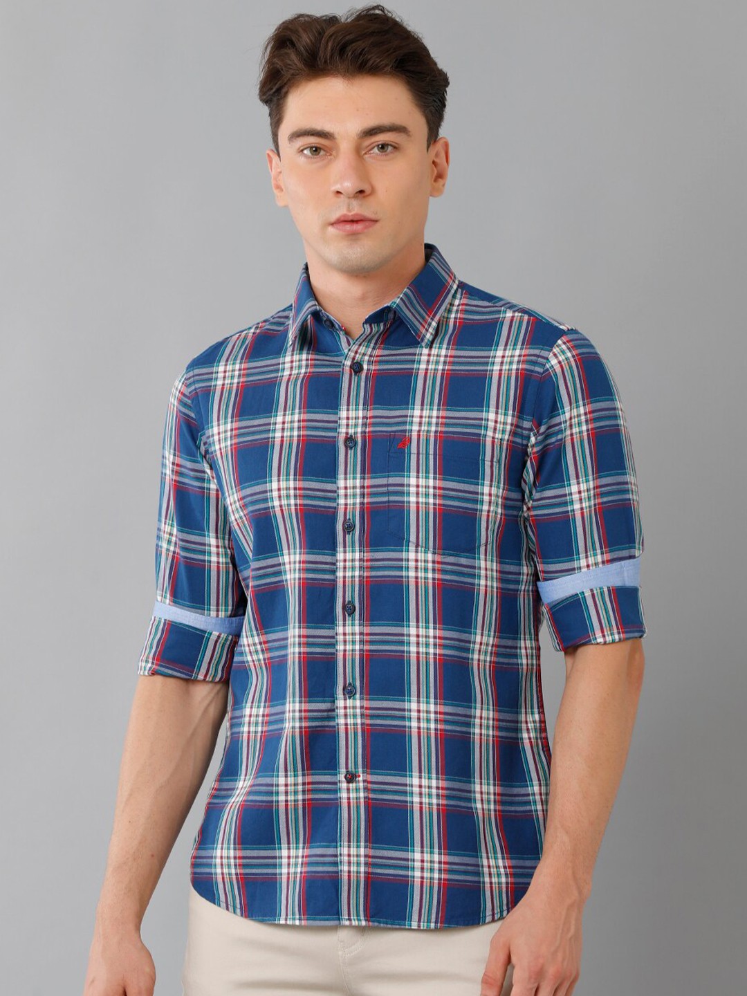 

Double Two India Slim Fit Tartan Checked Cotton Casual Shirt, Blue