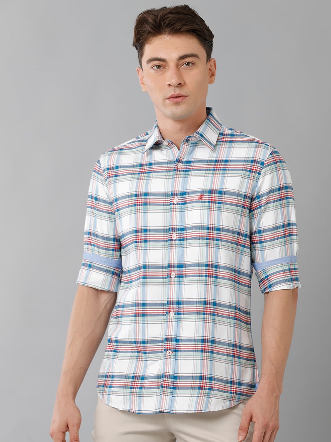 

Double Two India Slim Fit Tartan Checked Cotton Casual Shirt, Off white