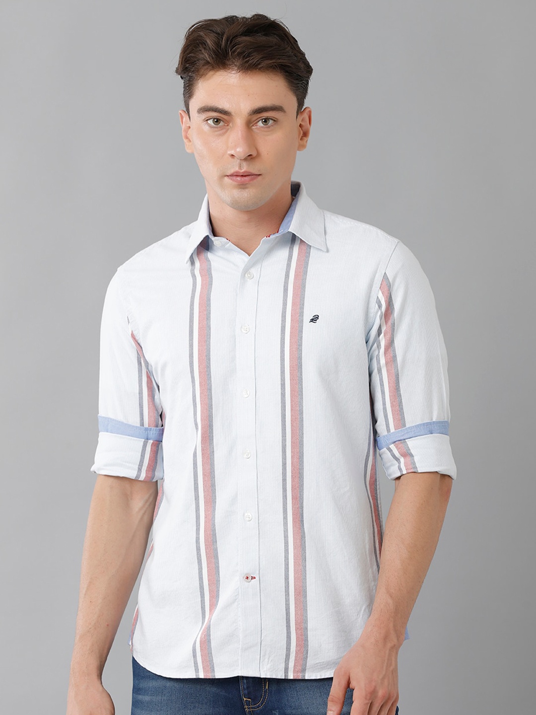 

Double Two Slim Fit Striped Cotton Casual Shirt, Blue