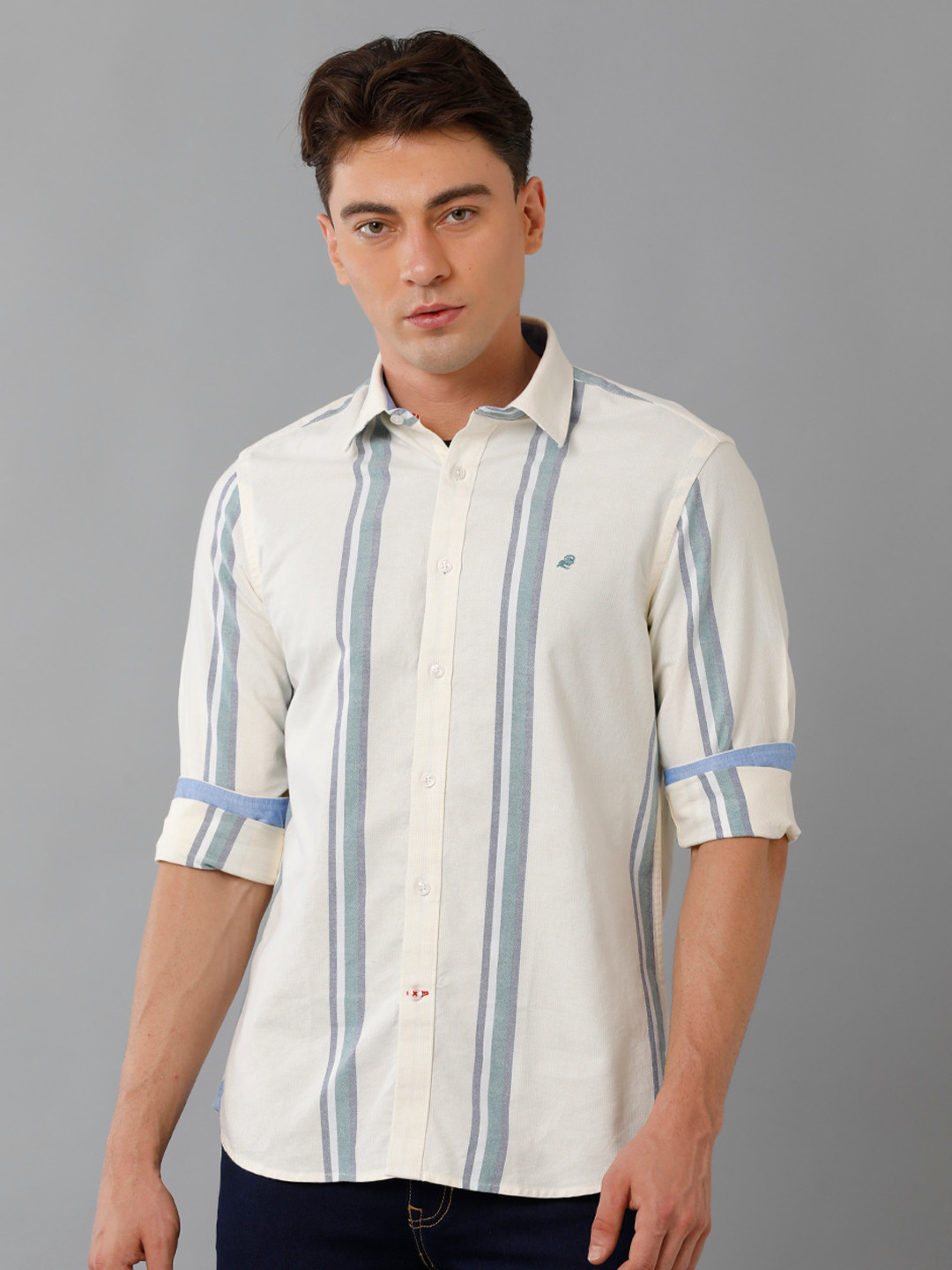 

Double Two Slim Fit Striped Cotton Casual Shirt, Yellow