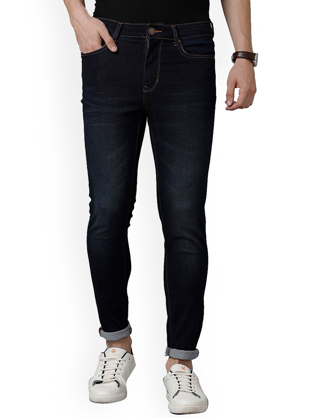 

Double Two Men Lean Slim Fit Stretchable Cotton Clean Look Clean Look Jeans, Blue