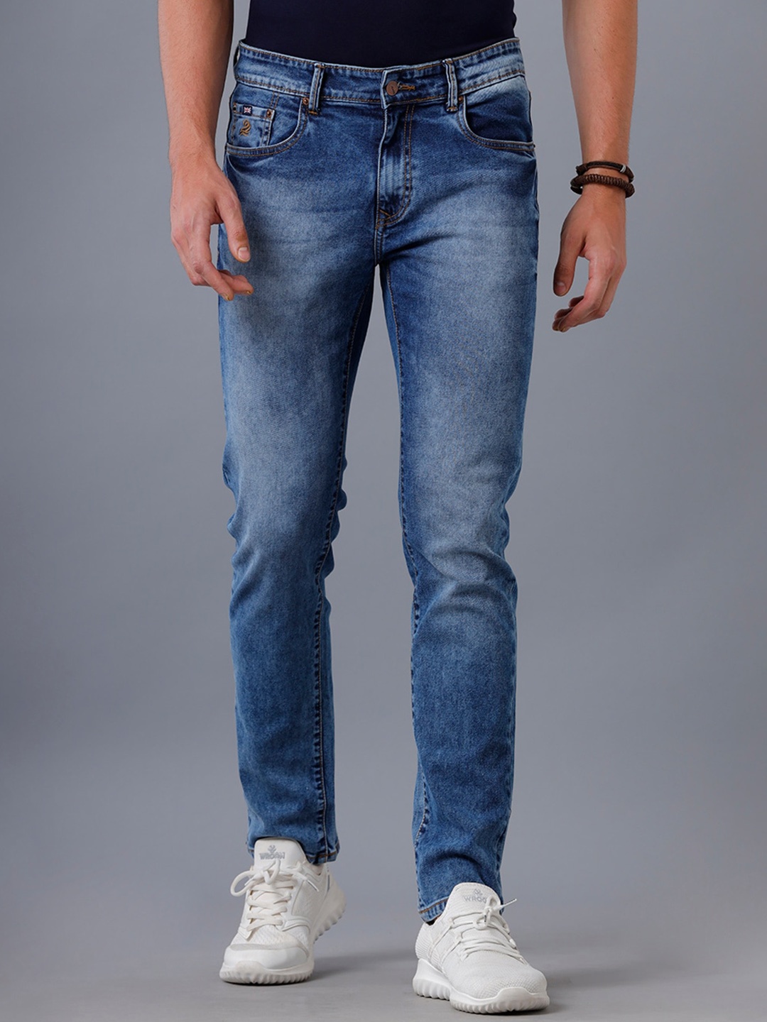 

Double Two Men Lean Slim Fit Light Fade Stretchable Cotton Clean Look Jeans, Blue