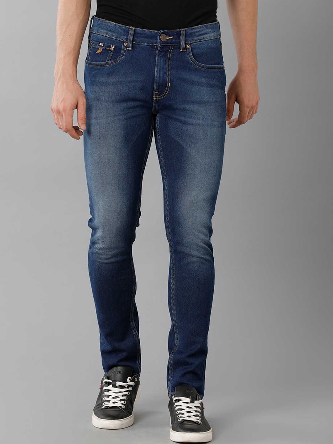 

Double Two Men Lean Slim Fit Light Fade Clean Look Stretchable Jeans, Blue