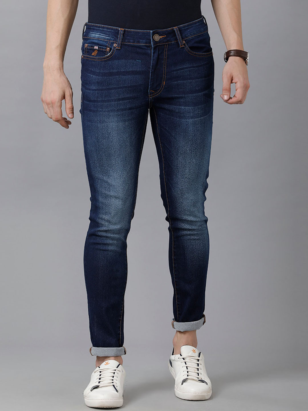 

Double Two Men Lean Slim Fit Light Fade Stretchable Cotton Clean Look Jeans, Blue