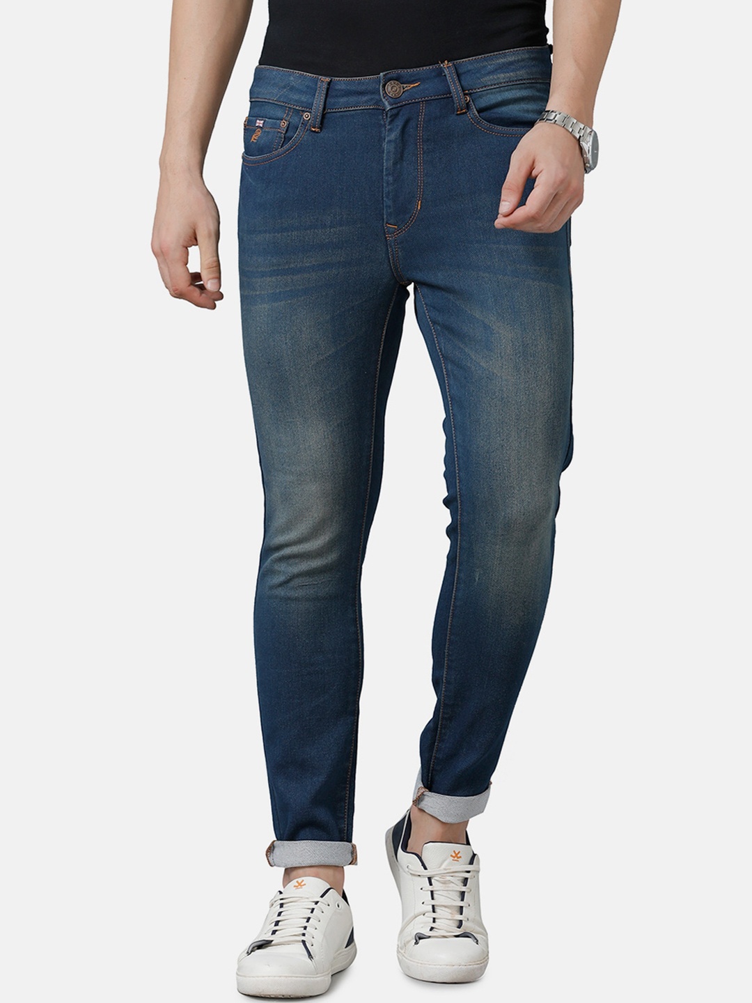 

Double Two Men Lean Slim Fit Light Fade Stretchable Cotton Clean Look Jeans, Blue