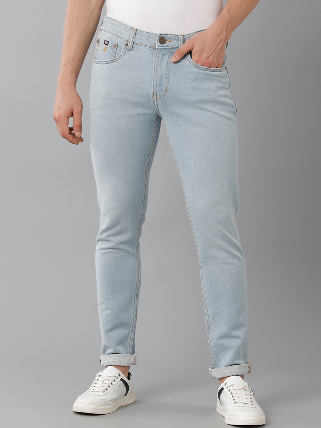 

Double Two Men Lean Slim Fit Stretchable Cotton Jeans, Blue