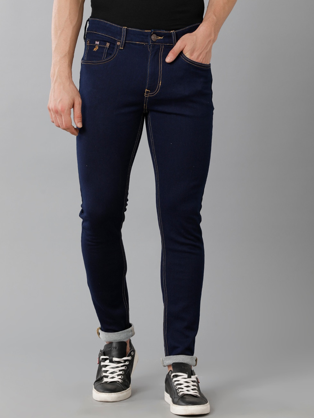 

Double Two Men Lean Slim Fit Clean Look Stretchable Jeans, Navy blue