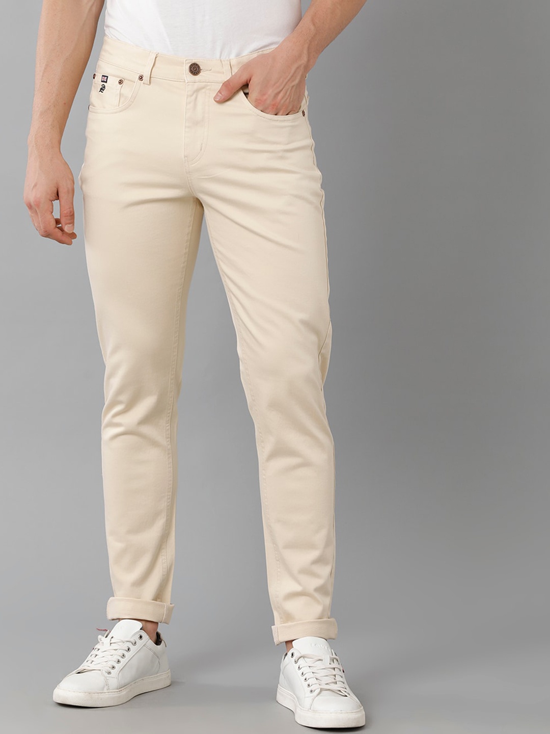 

Double Two Men Mid-Rise Smart Slim Fit Cotton Chinos Trousers, Nude