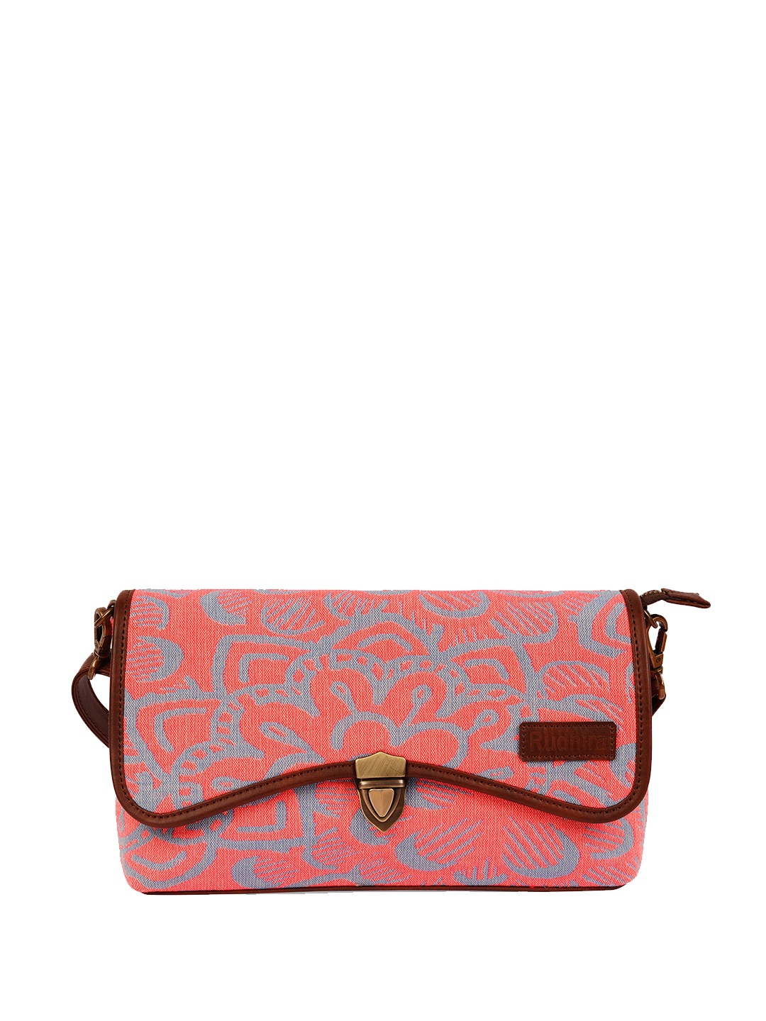 

RUDHIRA Ethnic Motifs Printed Structured Sling Bag, Peach
