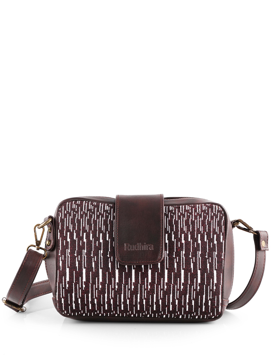 

RUDHIRA Brown Textured Leather Structured Sling Bag