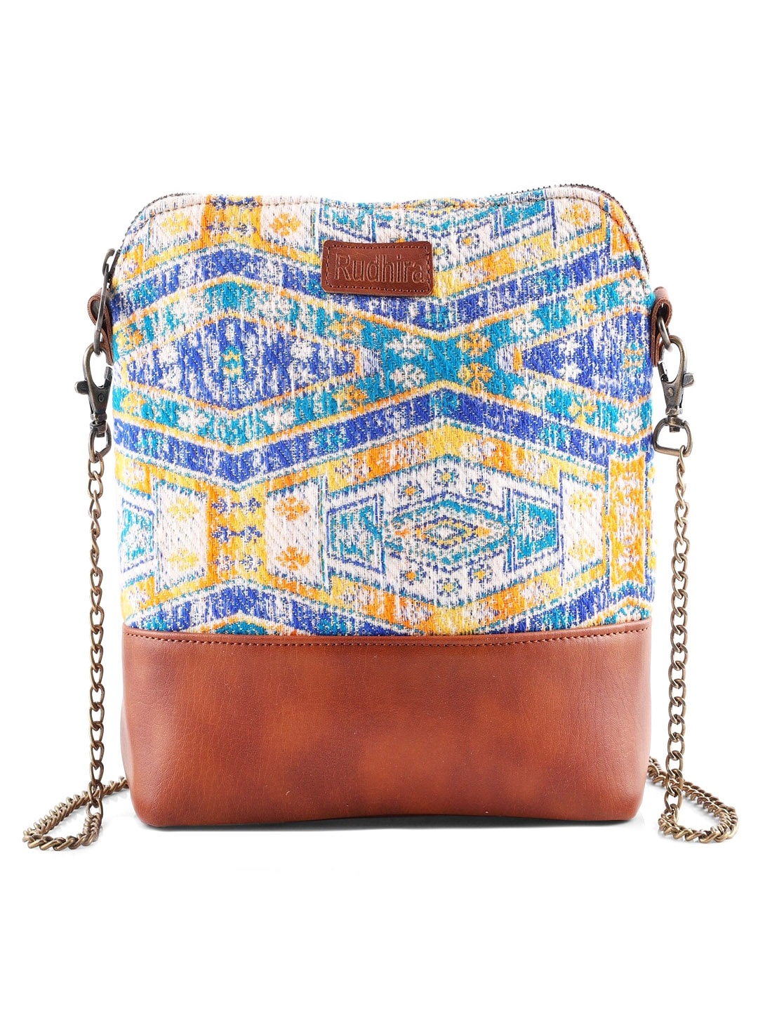 

RUDHIRA Printed Leather Structured Sling Bag, Blue