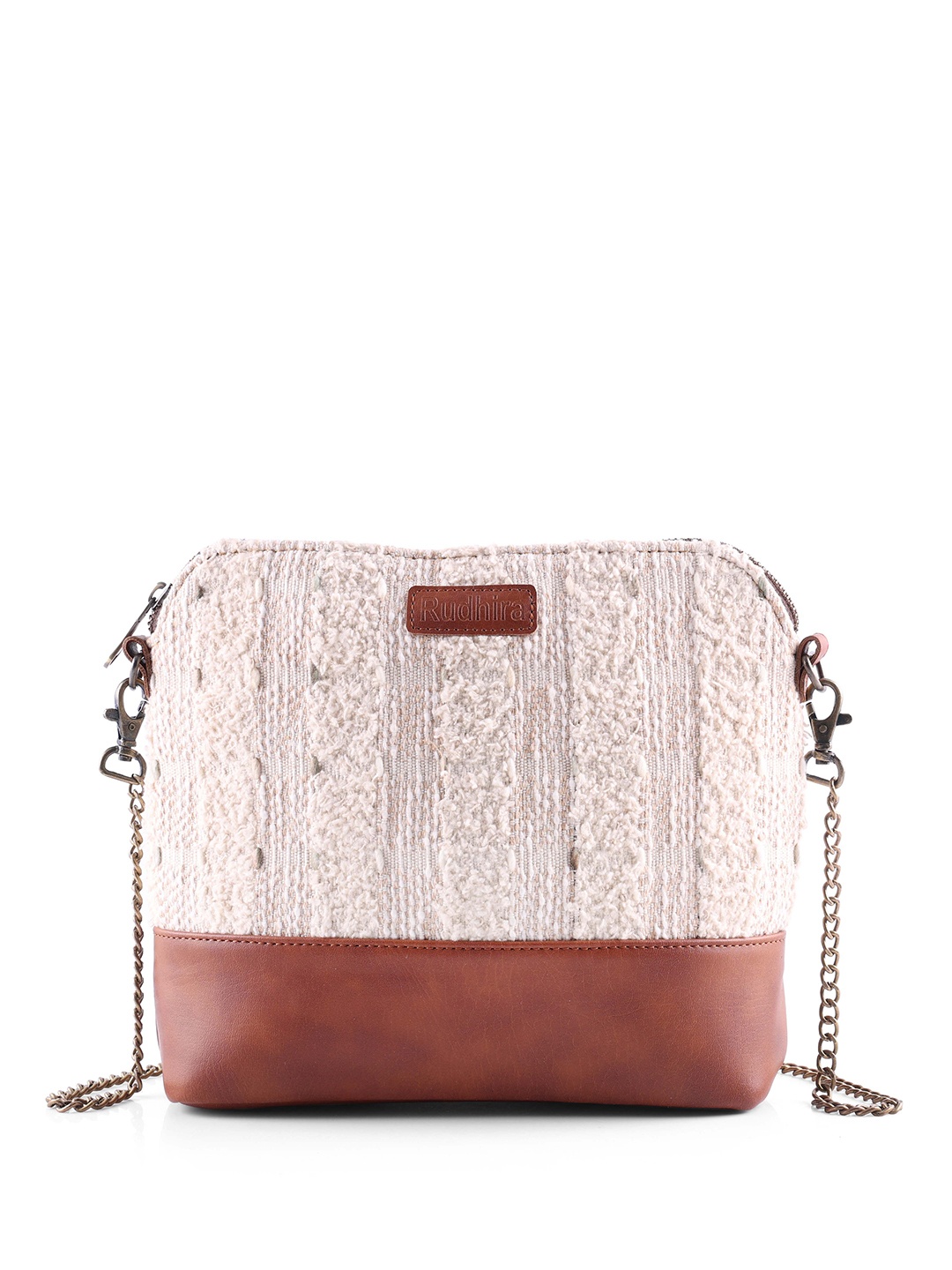 

RUDHIRA Textured Leather Structured Sling Bag, White