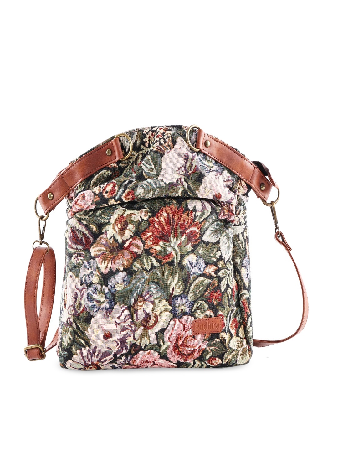 

RUDHIRA Floral Printed Structured Sling Bag, Green