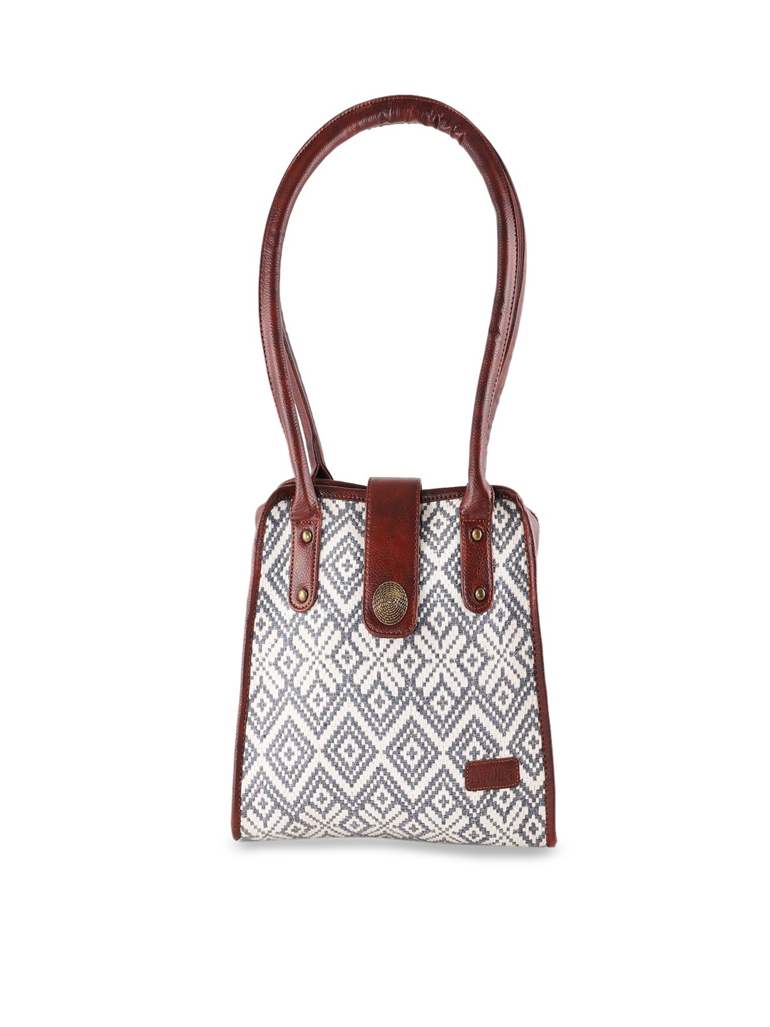 

RUDHIRA Geometric Printed Leather Structured Handheld Bag, Brown