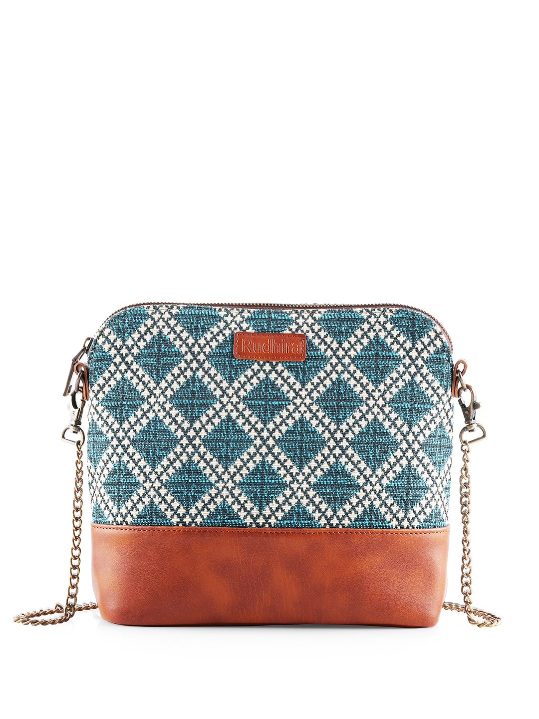 

RUDHIRA Printed Leather Structured Sling Bag, Blue