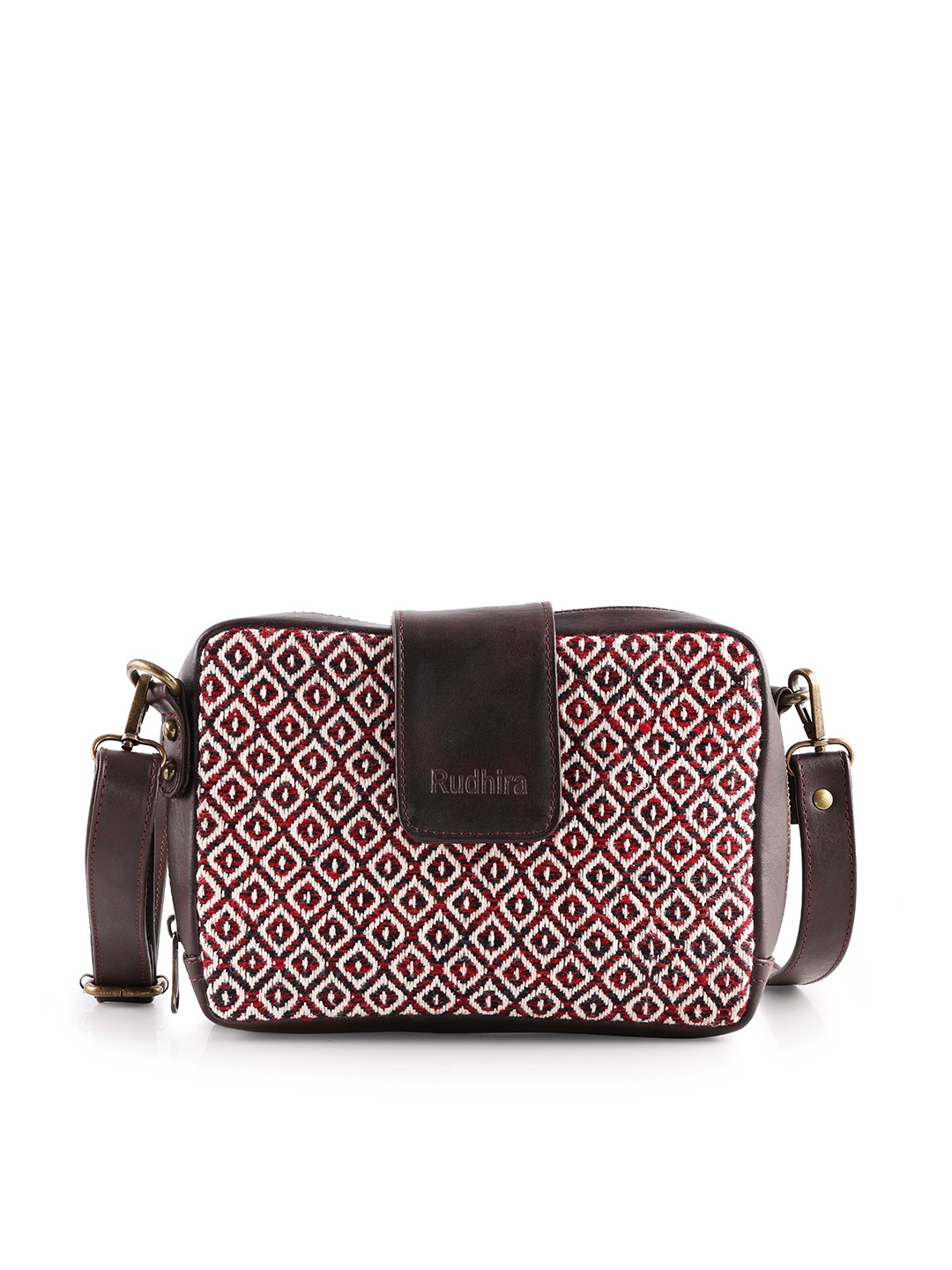 

RUDHIRA Geometric Leather Structured Sling Bag, Brown