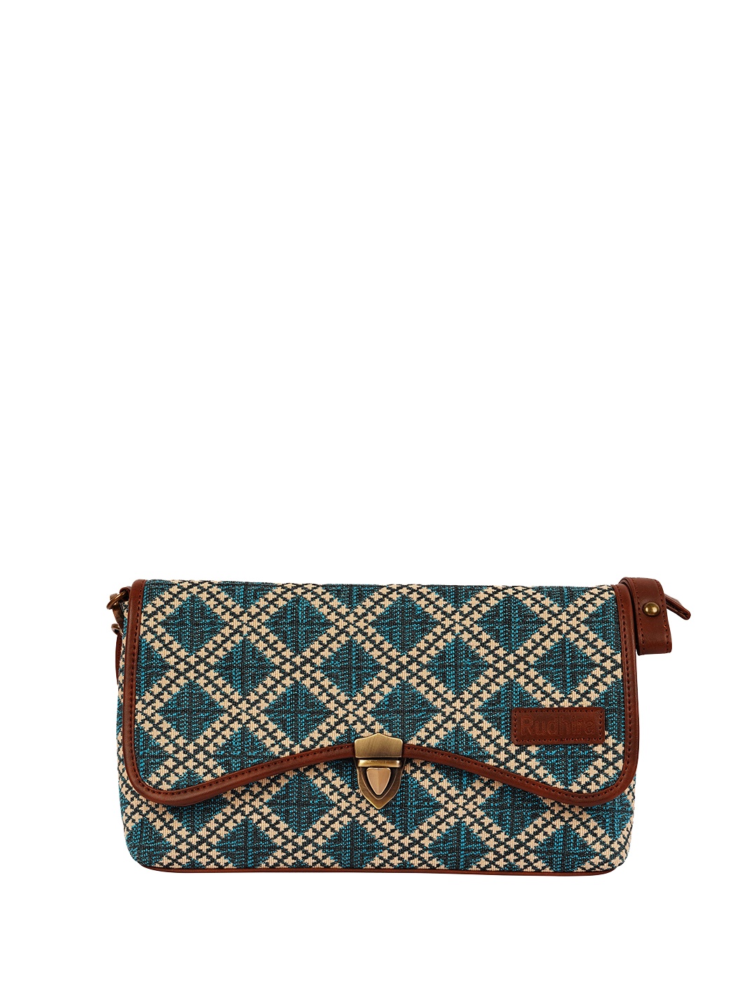 

RUDHIRA Geometric Printed Structured Sling Bag, Teal