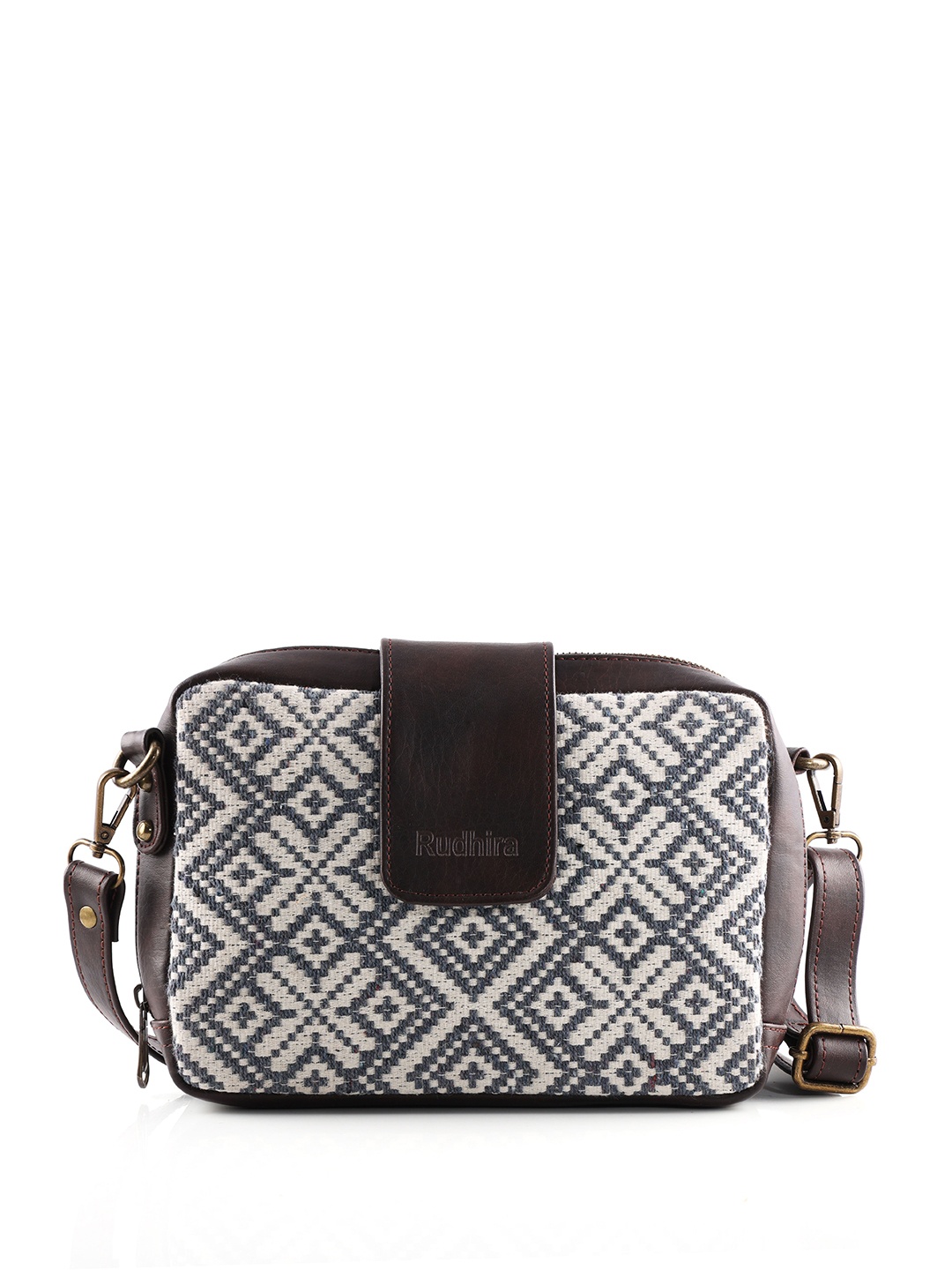 

RUDHIRA Self Design Leather Structured Sling Bag, White
