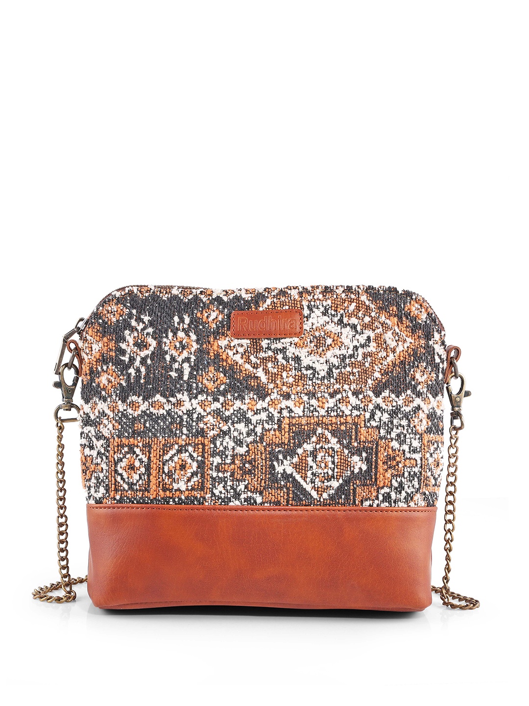

RUDHIRA Self Design Leather Structured Sling Bag, Brown