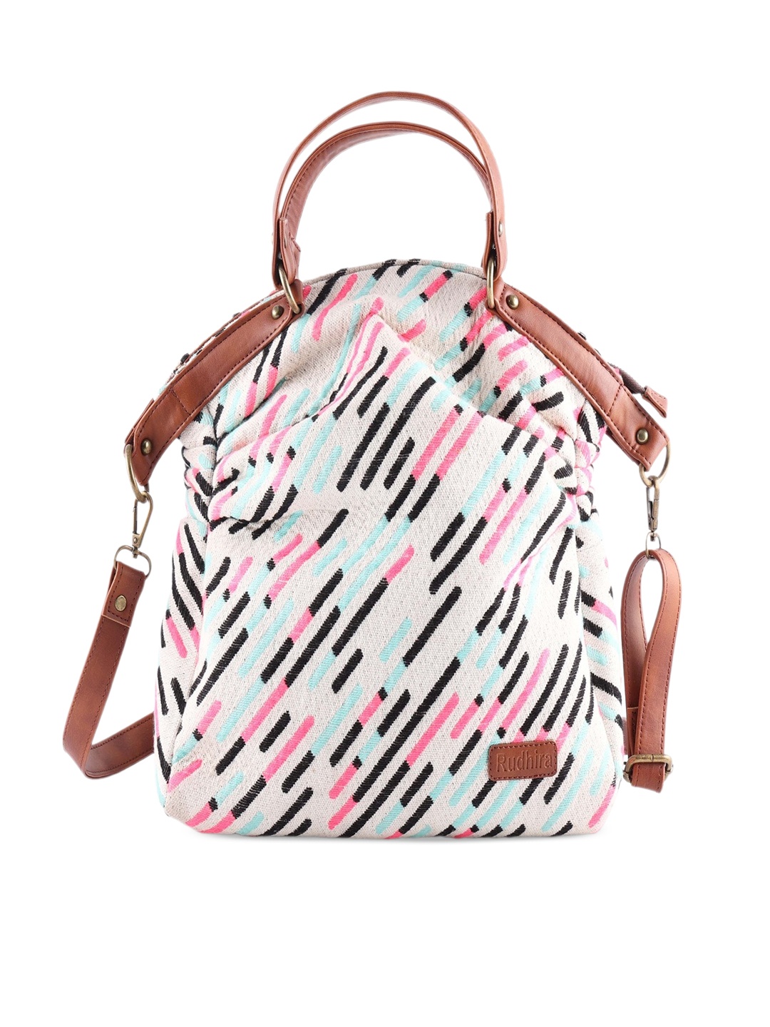 

RUDHIRA Striped Bucket Handheld Bag, White