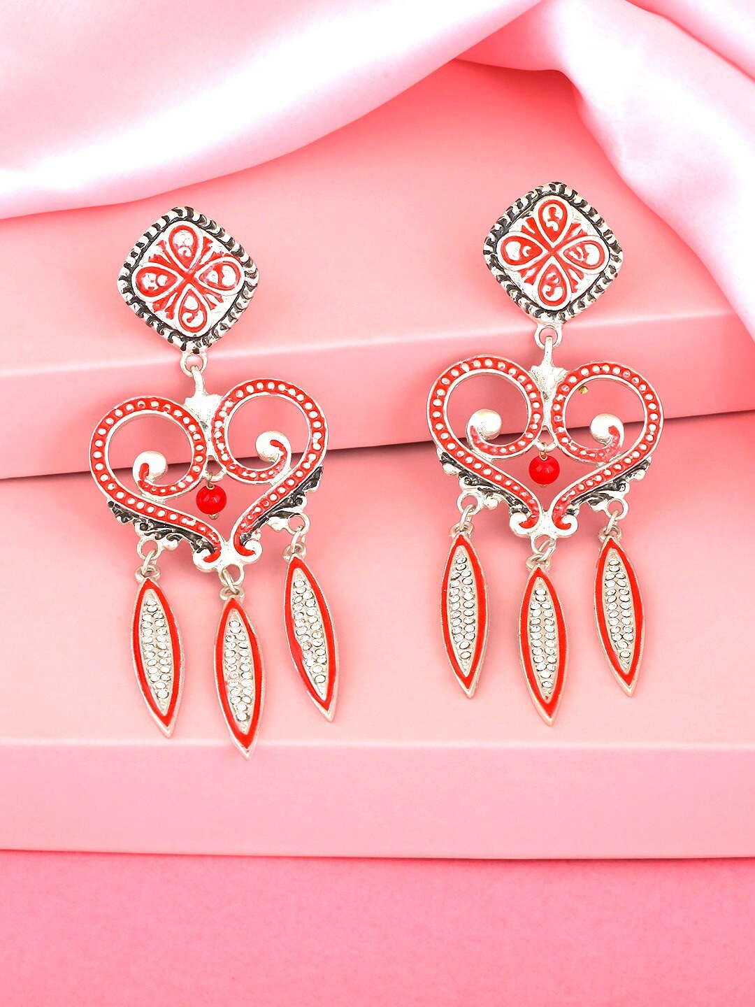 

Estele Rhodium-Plated Geometric Drop Earrings, Red