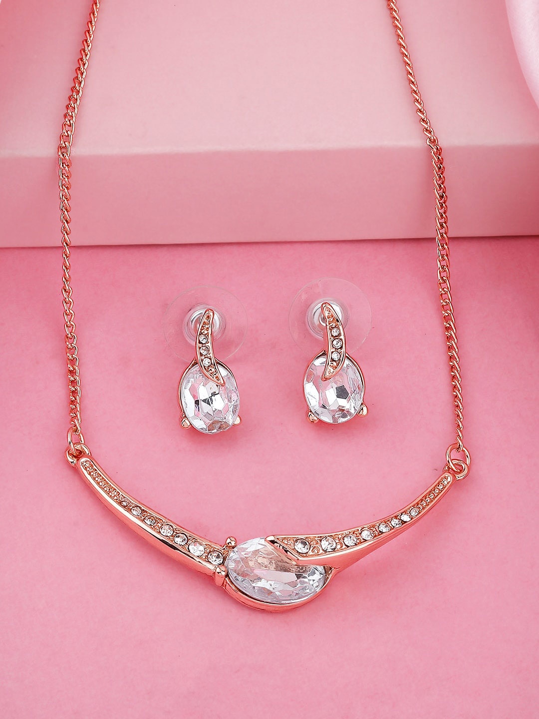 

Estele Rose-Gold Plated Magnificent Necklace Set with Crystals, White