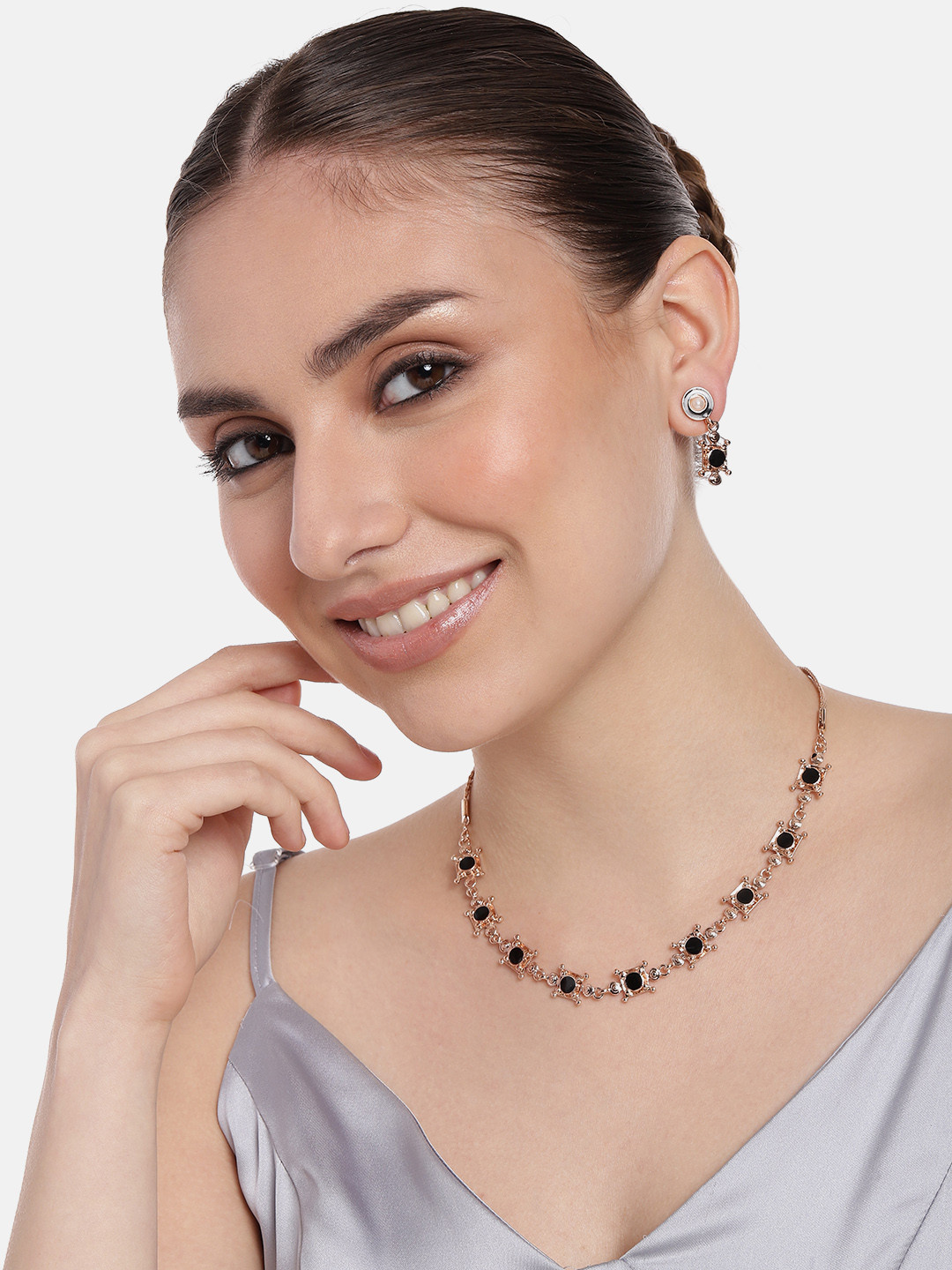

Estele Women Rose Gold Plated Faux Pearls Studded Enamelled Jewellery Set