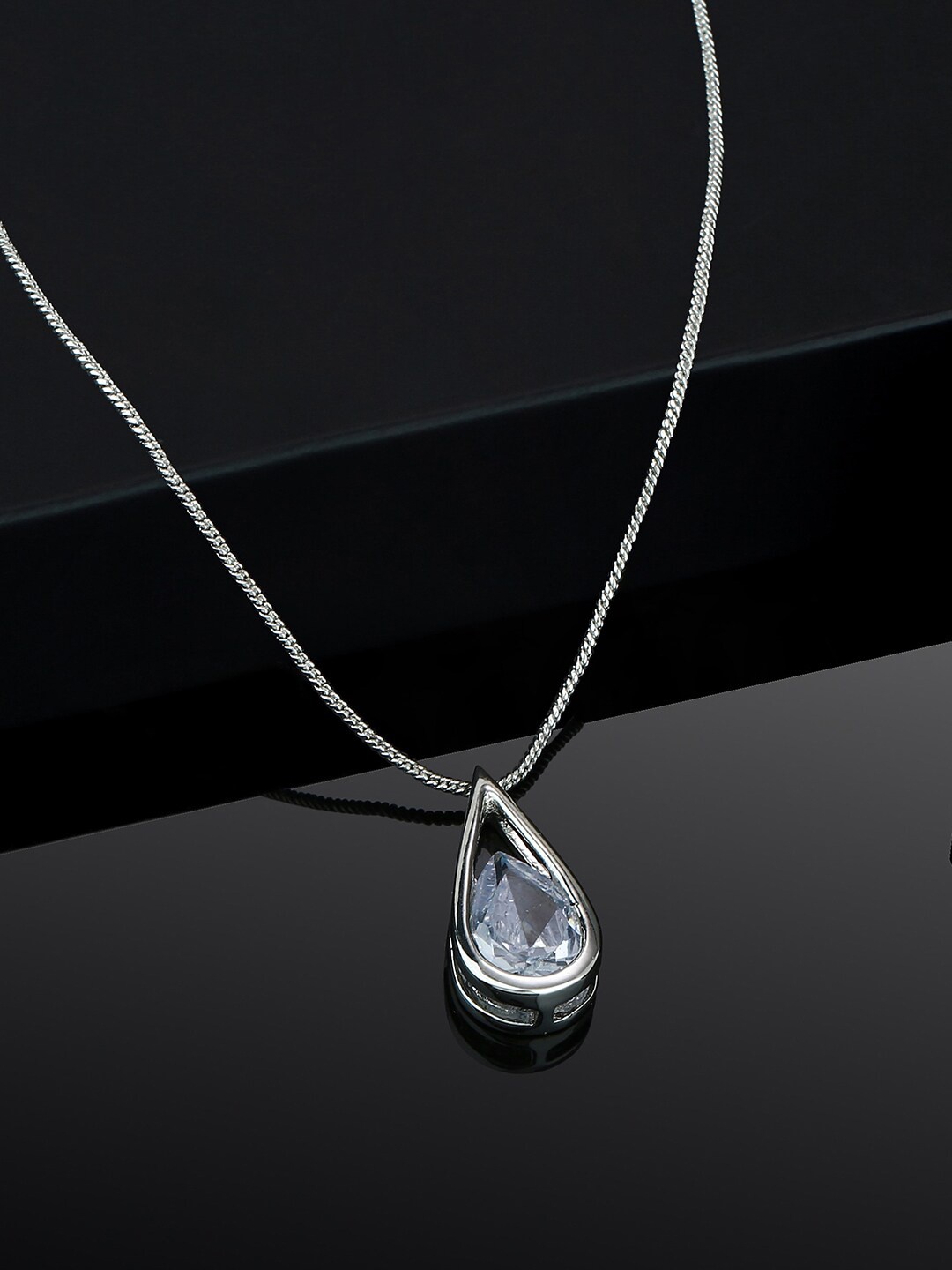 

Estele Rhodium-Plated CZ-Studded & Teardrop-Charm Pendant With Chain, Silver