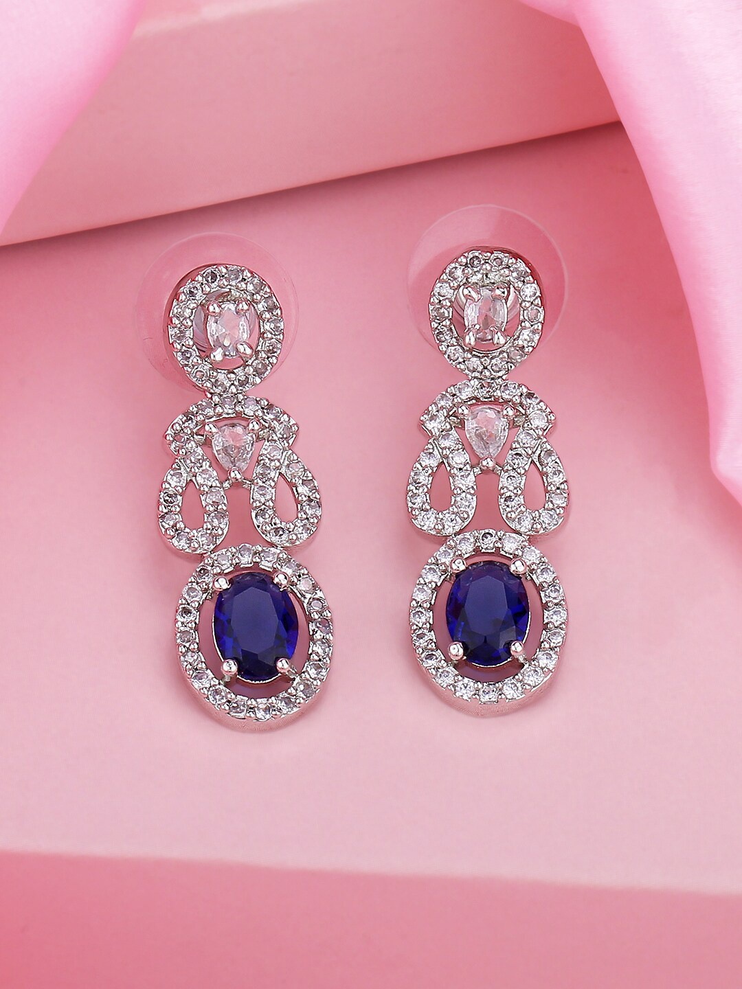 

Estele Rhodium-Plated Geometric Drop Earrings, Navy blue