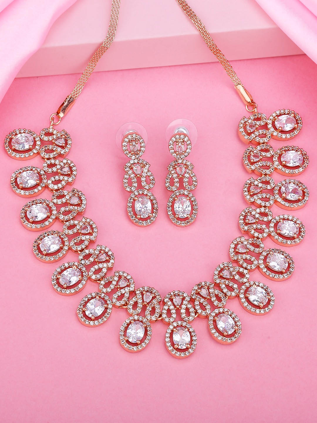 

Estele Rose Gold Plated CZ Scintillating Necklace Set