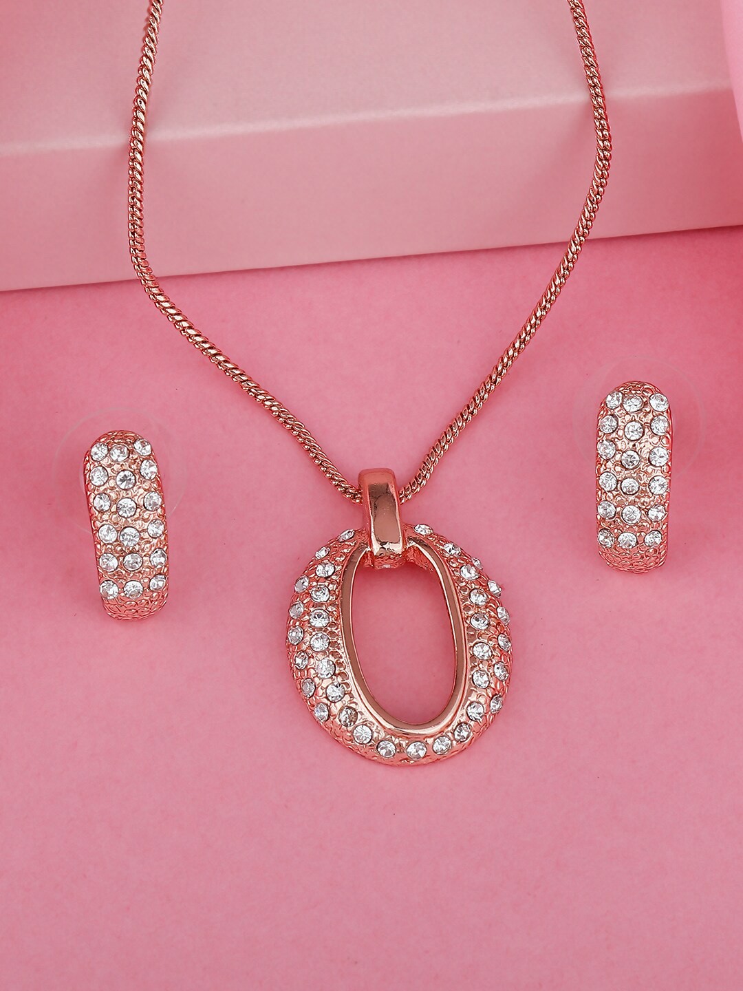 

Estele Rose Gold Plated Beautiful Designer Pendant Set with Crystals