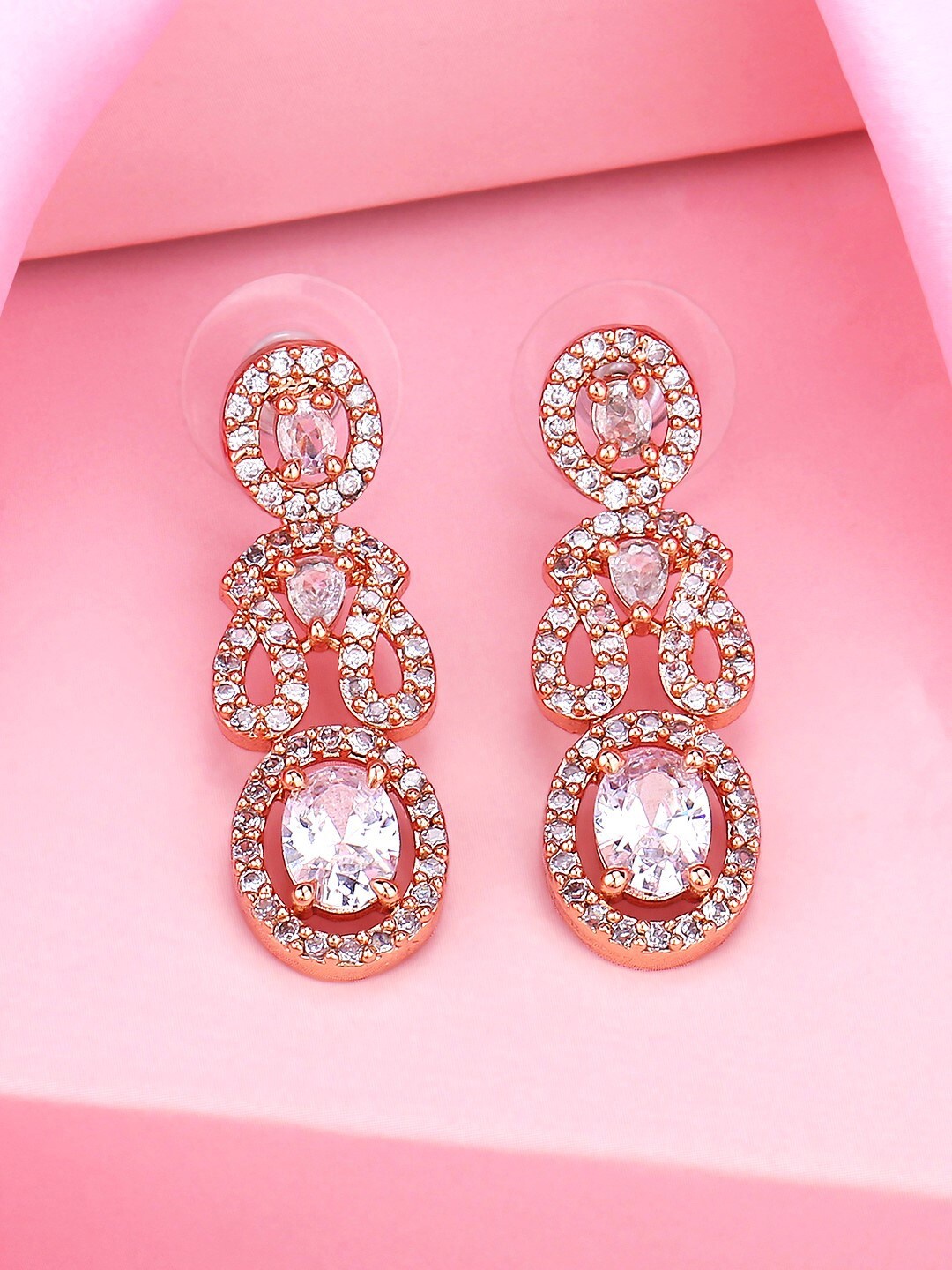

Estele Gold Plated Geometric Cubic Zirconia Drop Earrings
