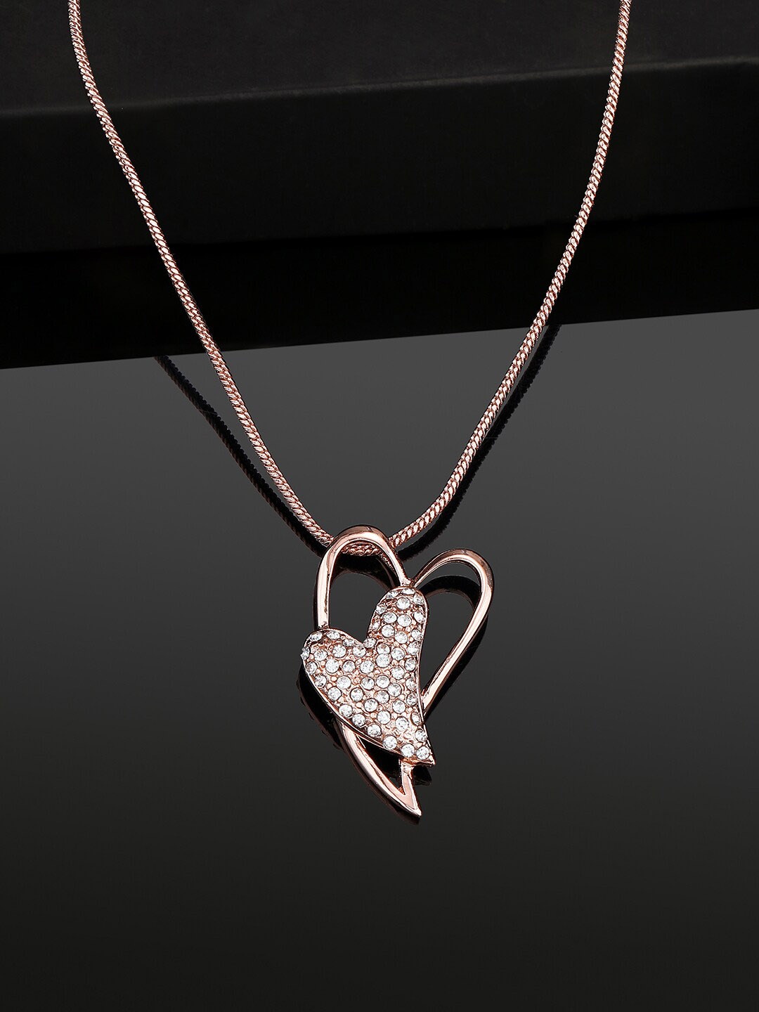 

Estele Rose Gold-Plated Dual Heart Austrian Crystals Pendant